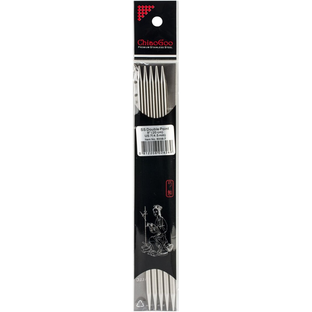 ChiaoGoo 8" Double Point Stainless Knitting Needles - Sizes US 1 - 11